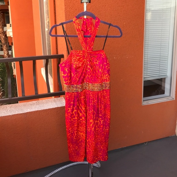 💕HP💕Laundry by Shelli Segal orange print halter dress - Picture 4 of 11